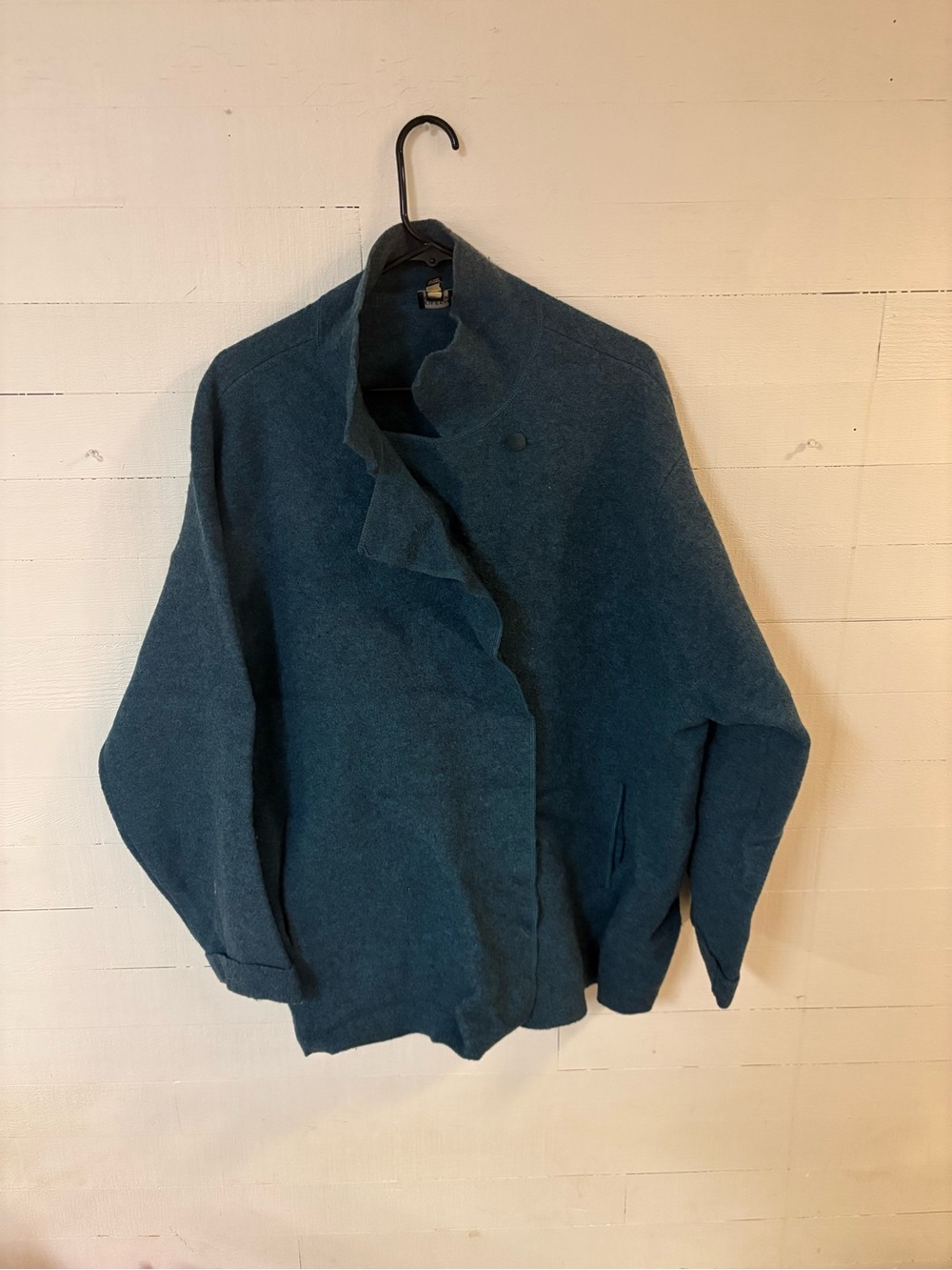 Eileen Fisher Woman 3X Blue Boiled Wool Jacket Open Front Coat